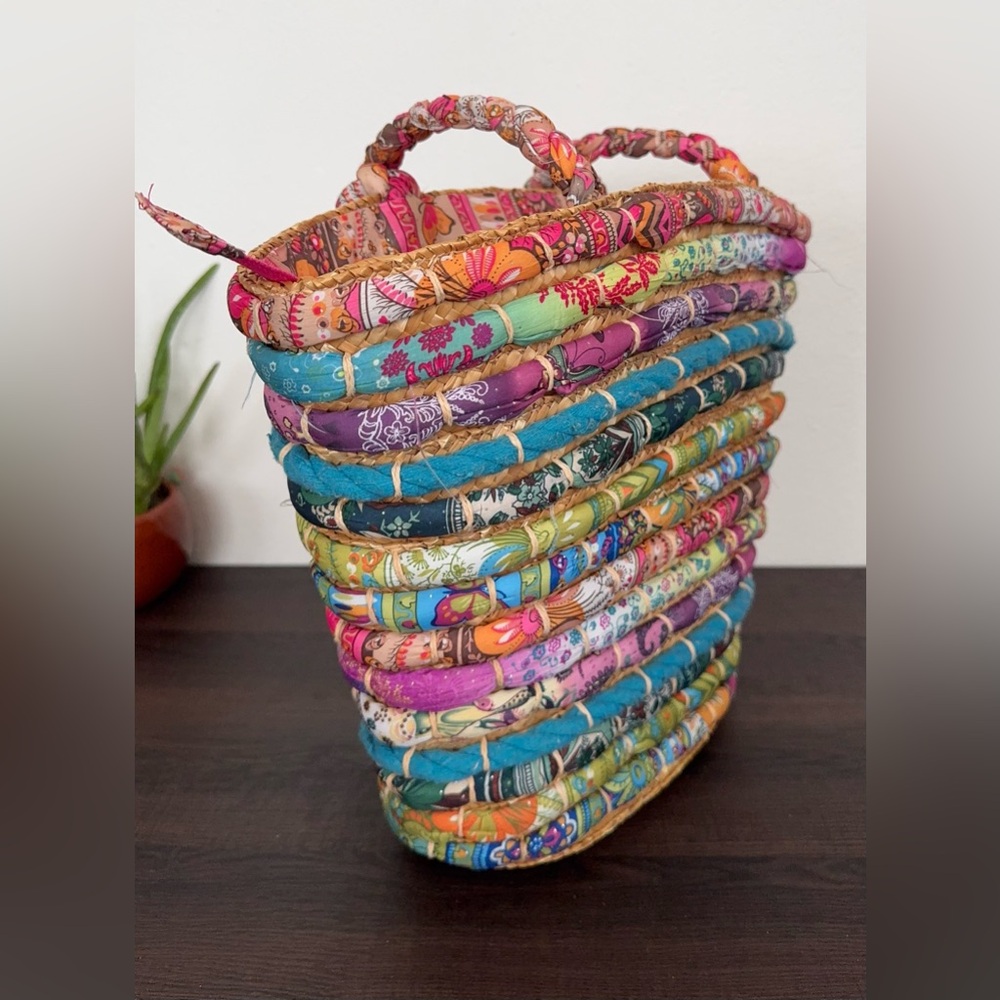 Multicolor Woven Patchwork Tote Bag - image 4